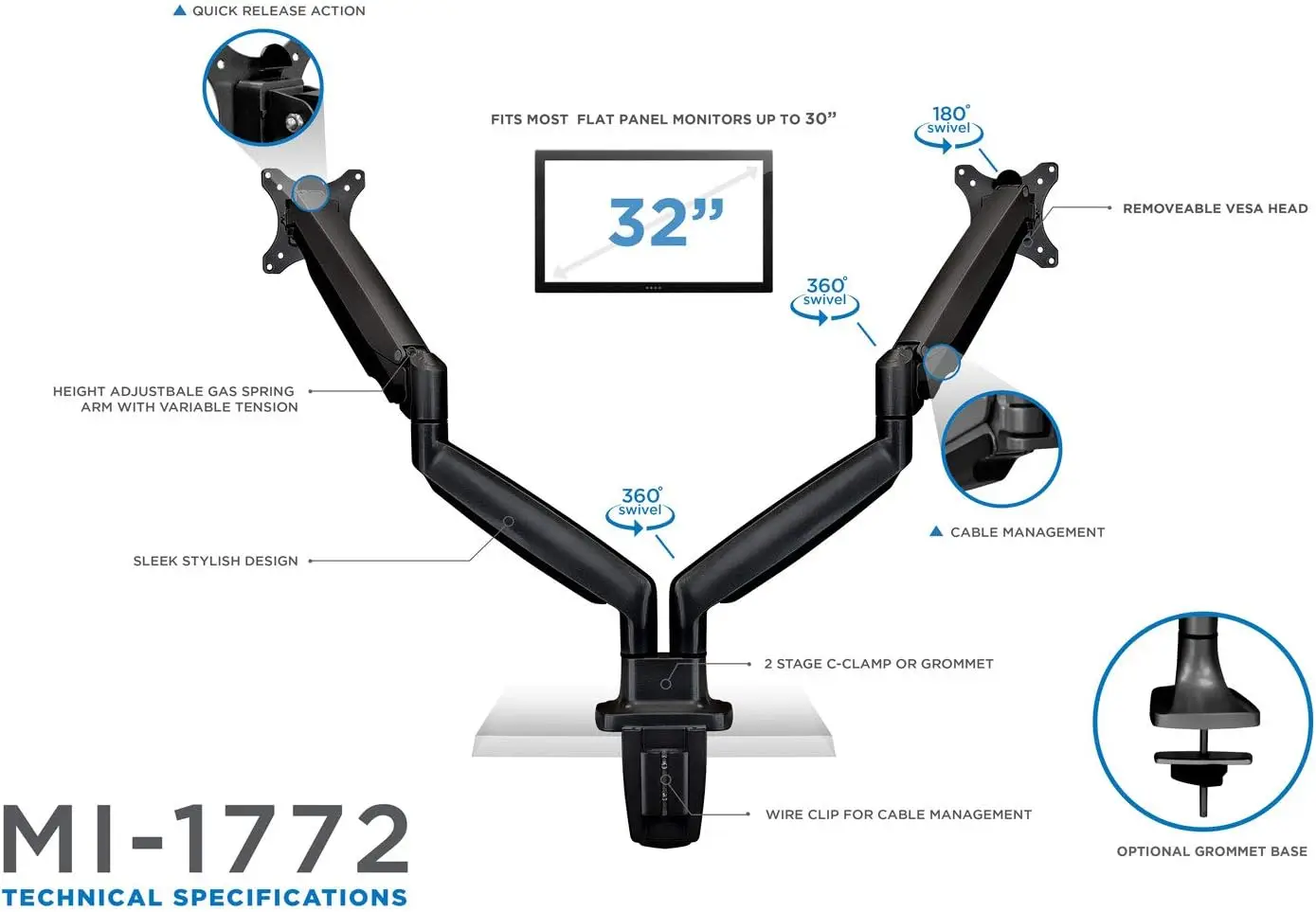Dual Monitor Arm Mount | Desk  - Dual Monitor Arm avis et prix